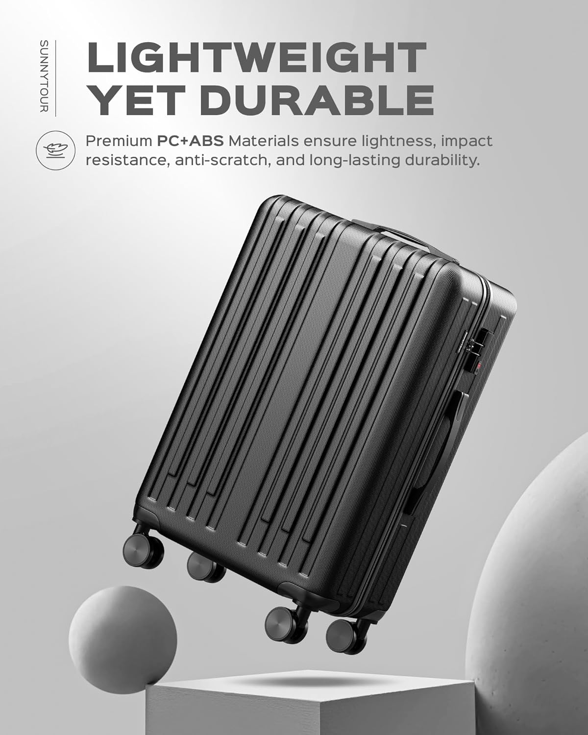 20 inch Carry-on Luggage Hardside Lightweight Suitcase with Spinner Wheels TSA Lock Airline Approved Suitcase for Travel Business, Black