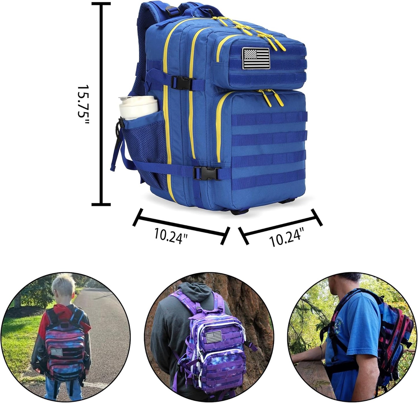 25L Tactical Military Backpack Small Travel Rucksack for Men and Women Assault Pack Bug Out Bag Molle Daypack Gym Backpack with Bottle Holder (Blue Yellow)