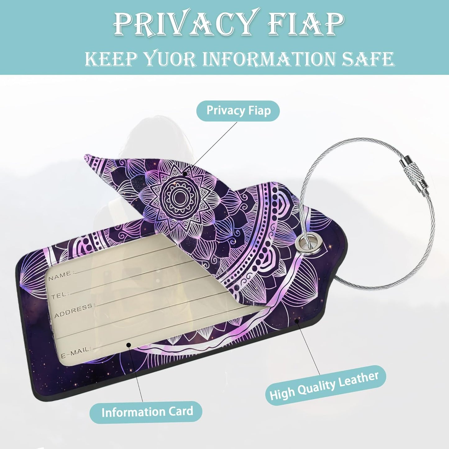 Luggage Tags for Suitcase,2 Pack Boho Mandala Luggage Tag Galaxy Starry Leather Privacy Cover ID Label with Stainless Steel Loop for Women Men Kids Girls Travel