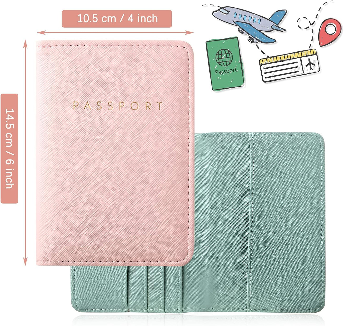 Frienda 2 Pieces Bridal Passport Covers Holder Waterproof Leather Holder Covers Travel Wallet Passport Case for Women and Men