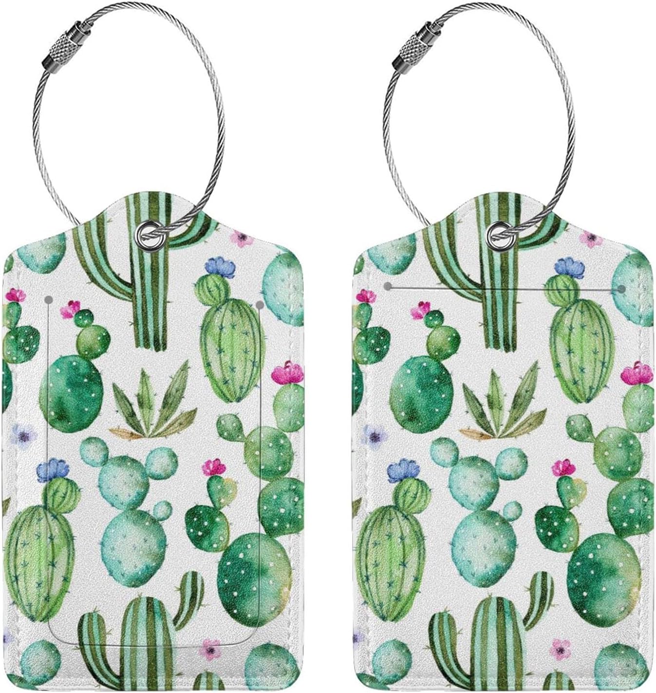 Cactus 2 Pcs Luggage Tags, Privacy Cover Id Label with Stainless Steel Loop and Address Card for Suitcases & Travel Bags