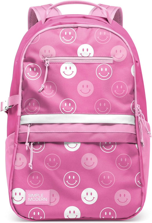 Simple Modern Ellis Backpack for School | Medium 20L Elementary Middle and High School Bookbag for Kids and Teens | Girls and Boys | Pink Happy Faces