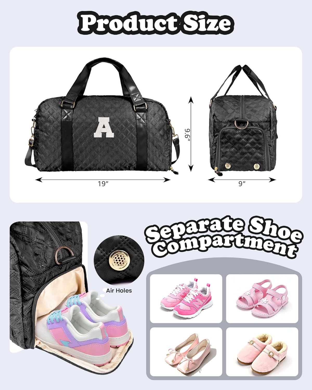 Initial Travel Duffle Bag Women Girls Gift: Personalized Weekender bags, Dance Cheer bag Sports for