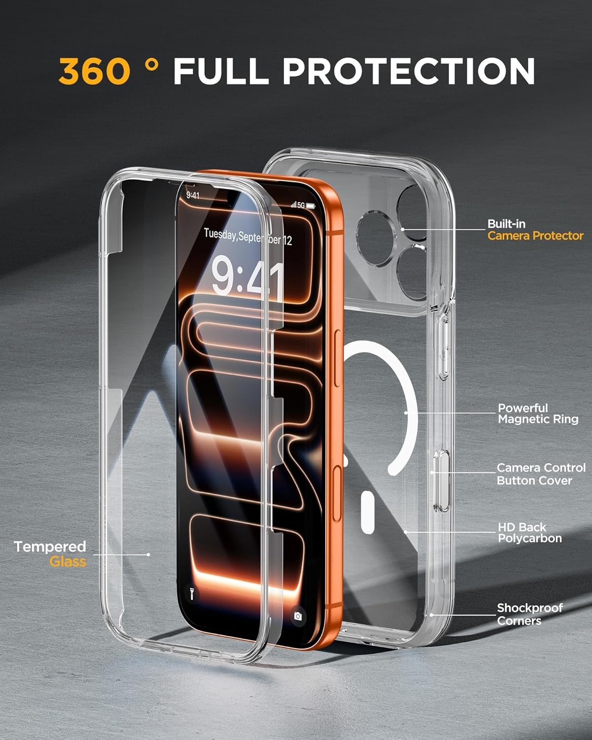 Miracase Magnetic for iPhone 17 Pro Case 6.3" [Compatible with MagSafe] Full-Body Phone Case with Built-in Glass Screen Protector & Camera Control,Drop Proof iPhone 17 Pro Cover, Clear