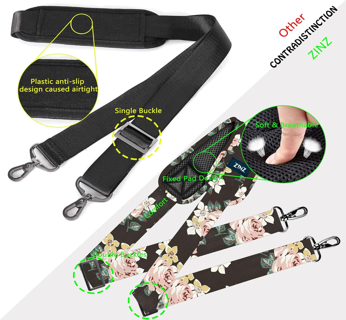 ZINZ Shoulder Strap 58" Ultra-Thick Fixed Padded and Adjustable Buckles Crossbody Strap for Briefcase Laptop Bag Luggage