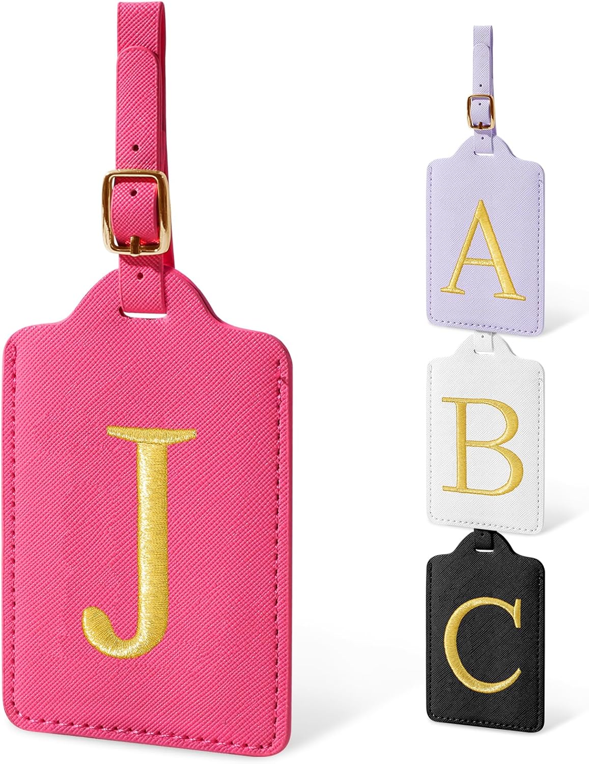Personalized Initial Luggage Tags for Suitcases, Cute PU Leather Embroidered Letter Travel Luggage