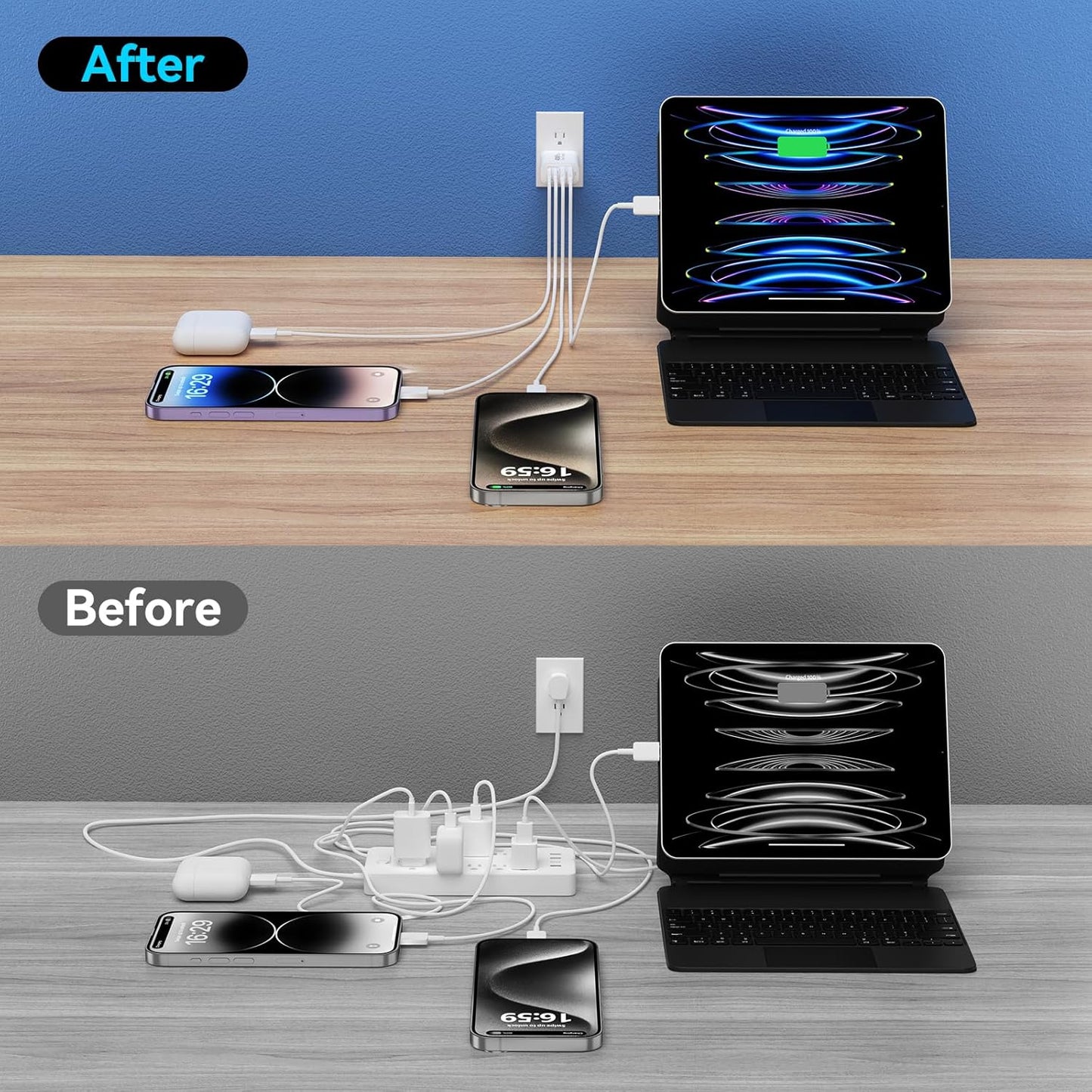 USB C Charger Block, 2Pack 40W 4 Ports Type C Fast Phone Charging Cubes PD Wall Plug+QC 3.0 USB A Charger Power Brick Box for iPhone 16/15/14/13/12/11 Pro Max, iPad, Galaxy, Pixel,White+Purple