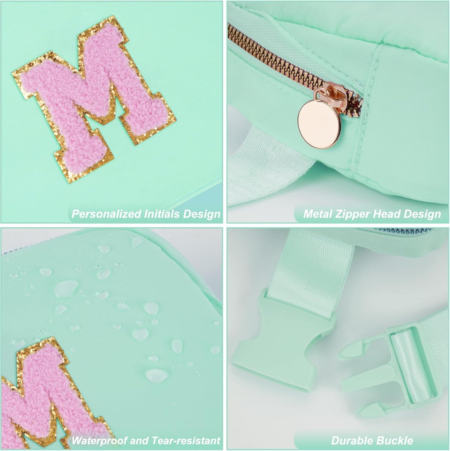 Belt Bag Fanny Pack Crossbody Bags with Initials Letter Patch Cute Stuff Birthday Gifts for Teenager Girls Trendy Stuff for Teens | Light Green,M