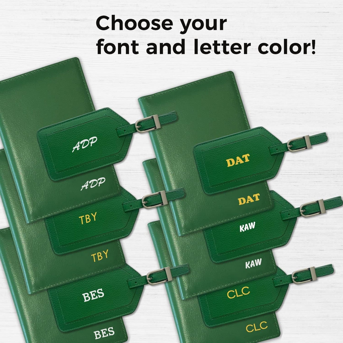 Personalized Monogrammed Emerald Green Leather RFID Passport Wallet and Luggage Tag