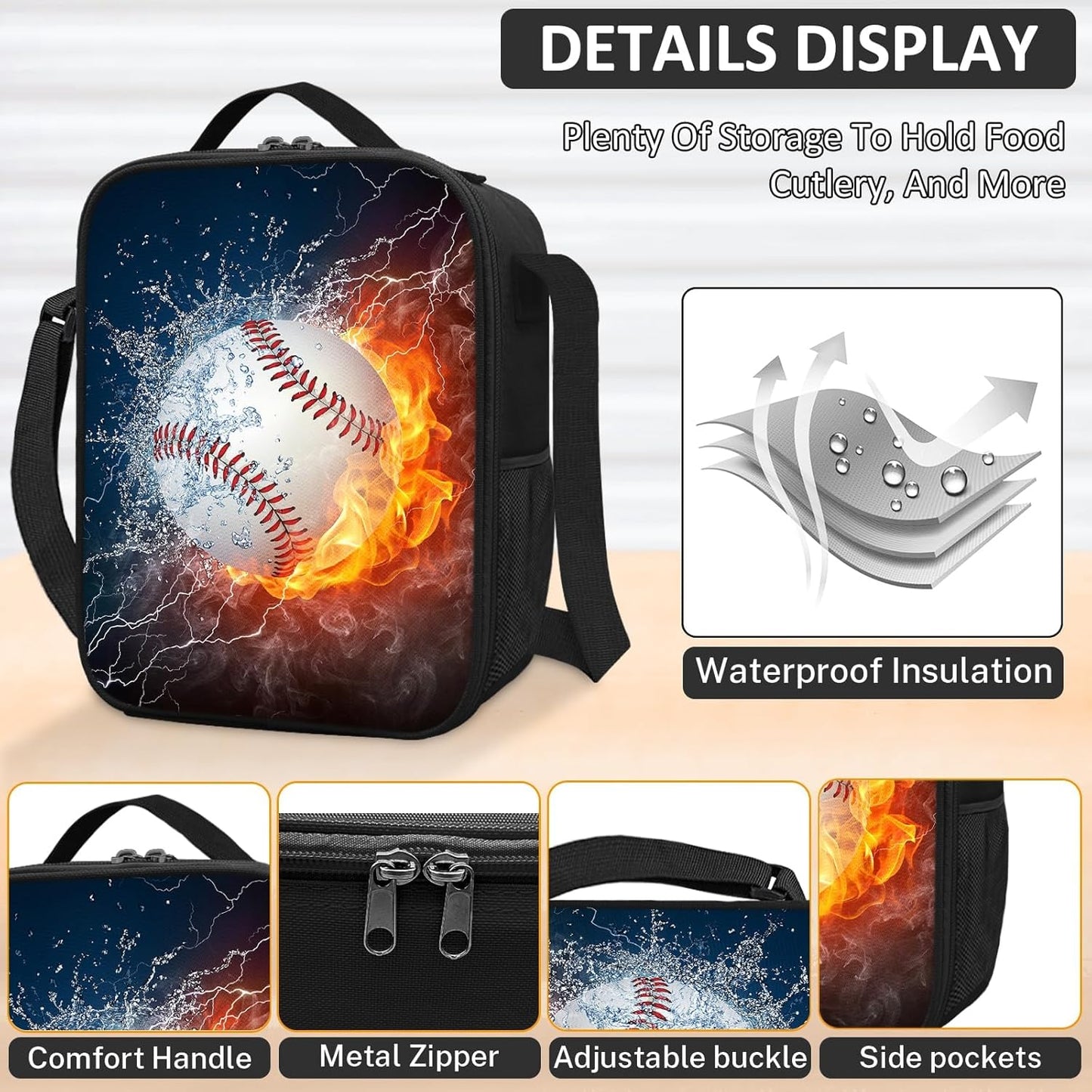 School Backpack for Boys - 4pcs Baseball Boys Backpack with Lunch Box and Pencil Case for Kids Children Teens Elementary Middle School - Students Bag for Ages 6-18,17″Bookbag Travel Back Pack