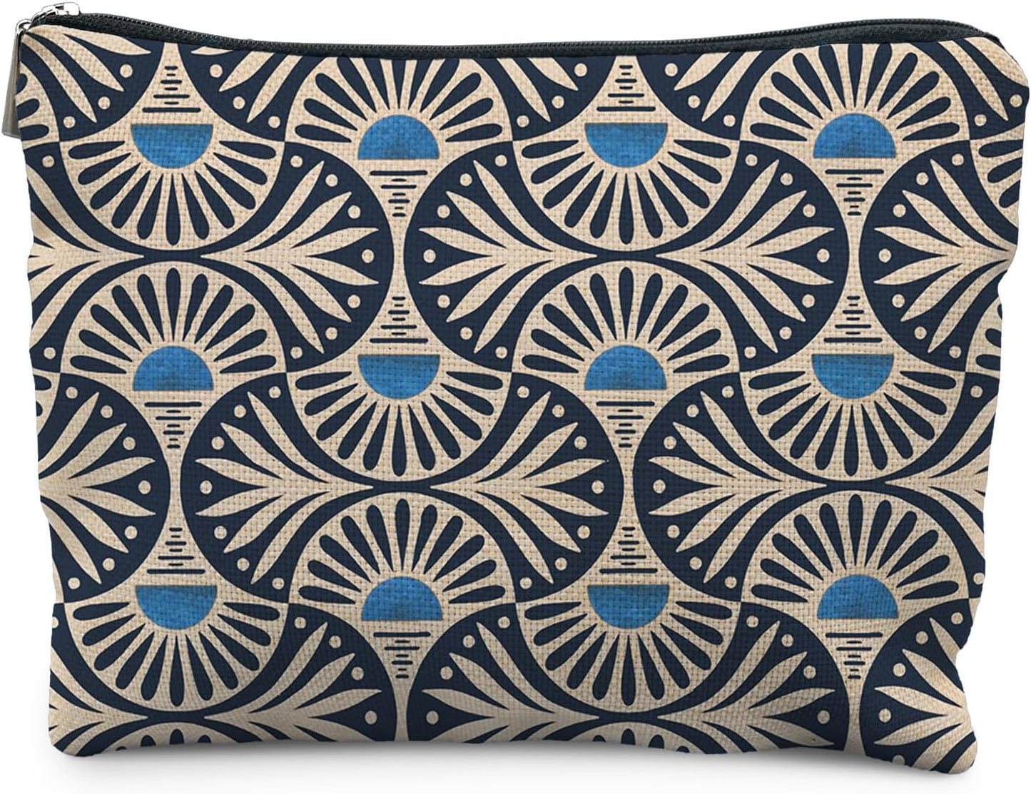 Boho Makeup Bag Gifts for Women, Sunset Leaf Aesthetic Makeup Pouch(Blue)