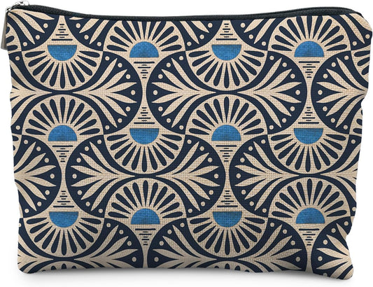 Boho Makeup Bag Gifts for Women, Sunset Leaf Aesthetic Makeup Pouch(Blue)