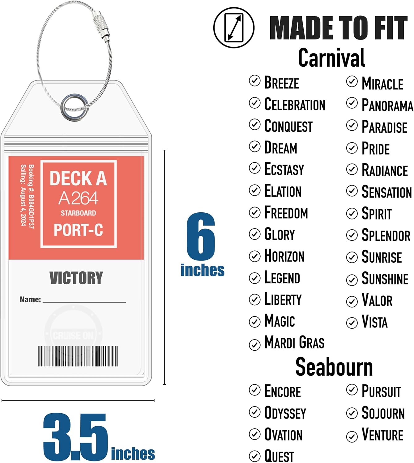Cruise On Cruise Luggage Tag Holde [4 Pack] - Fits All Carnival & Seabourn Ships & Tags - Cruise Essentials 2025 & 2026 - Waterproof & Clear Luggage Tags