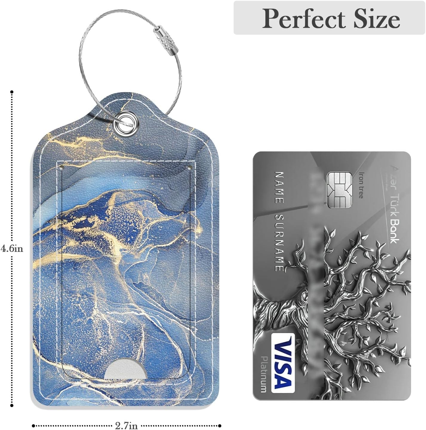 Luggage Tags for Suitcase, 2 Pack PU Leather Travel Cruise Luggage Tag with Privacy Flap, Name ID Label and Metal Loop for Women Men Suitcase Baggage Bag Backpack Instrument, Gray Gold Marble