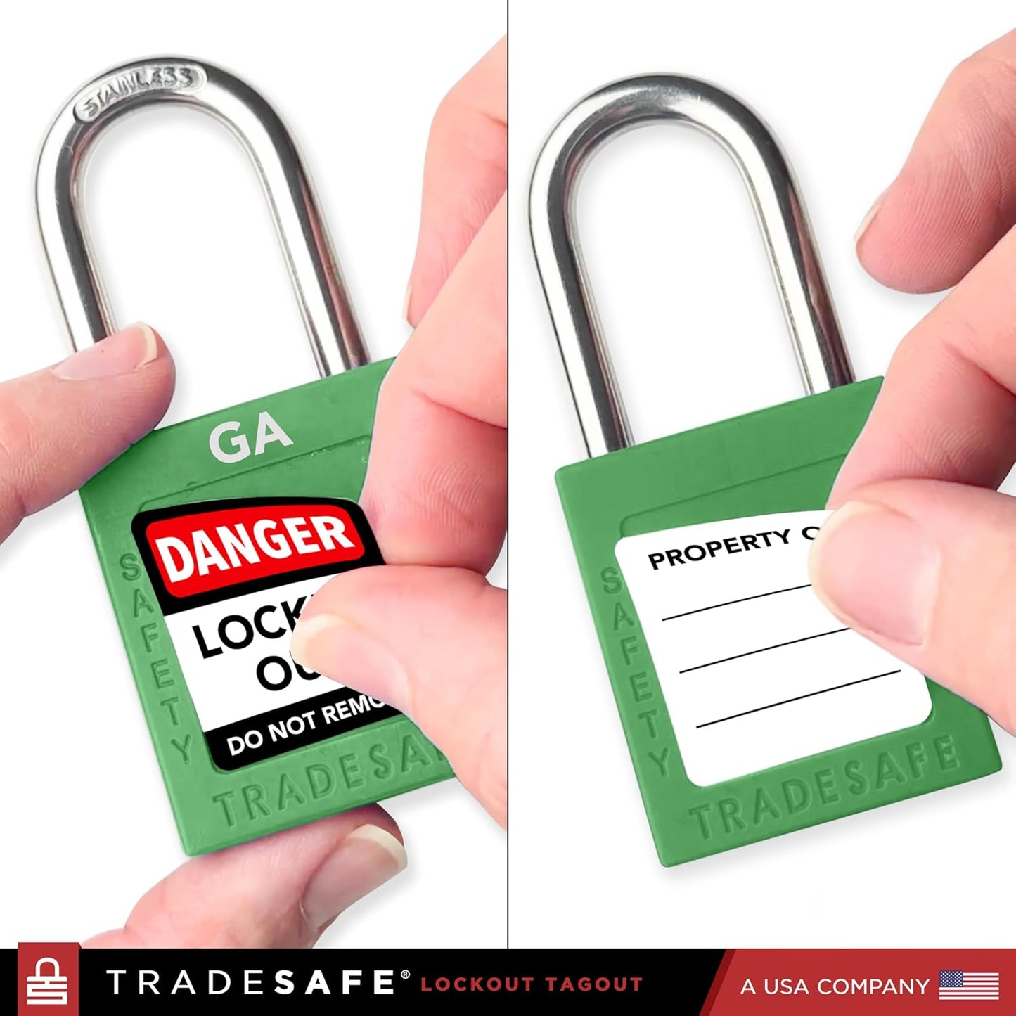 TRADESAFE Lockout Tagout Lock Sets, 10 Green Keyed Alike Unlimited Grouping Safety Padlocks, 2 Keys Per Lock, OSHA Compliant Loto Locks