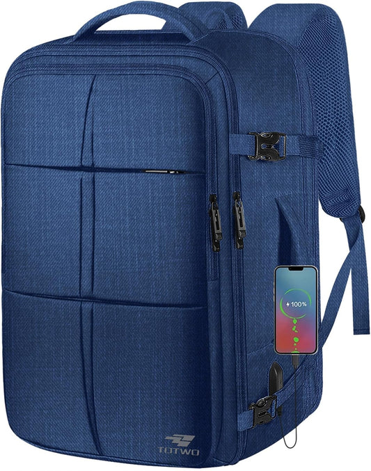 TOTWO Travel Backpack, 55L Large Carry On Backpack for Men Women, Expandable Luggage Bag Flight Approved Weekender Business Bag,Blue