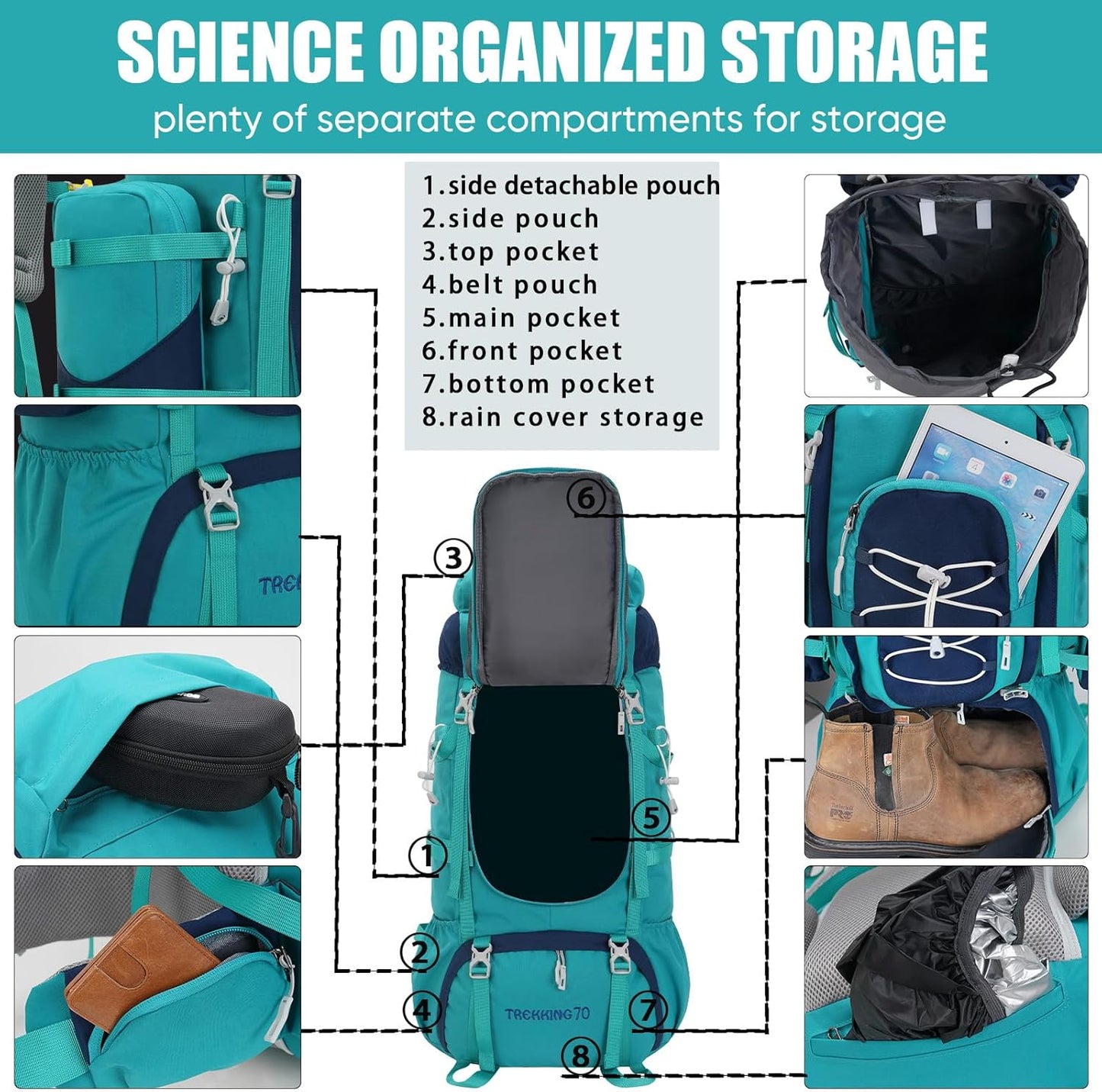 Bseash 70L (65+5) Waterproof Hiking Camping Backpack with Rain Cover, Outdoor Sport Travel Daypack for Climbing Touring (Army Green)