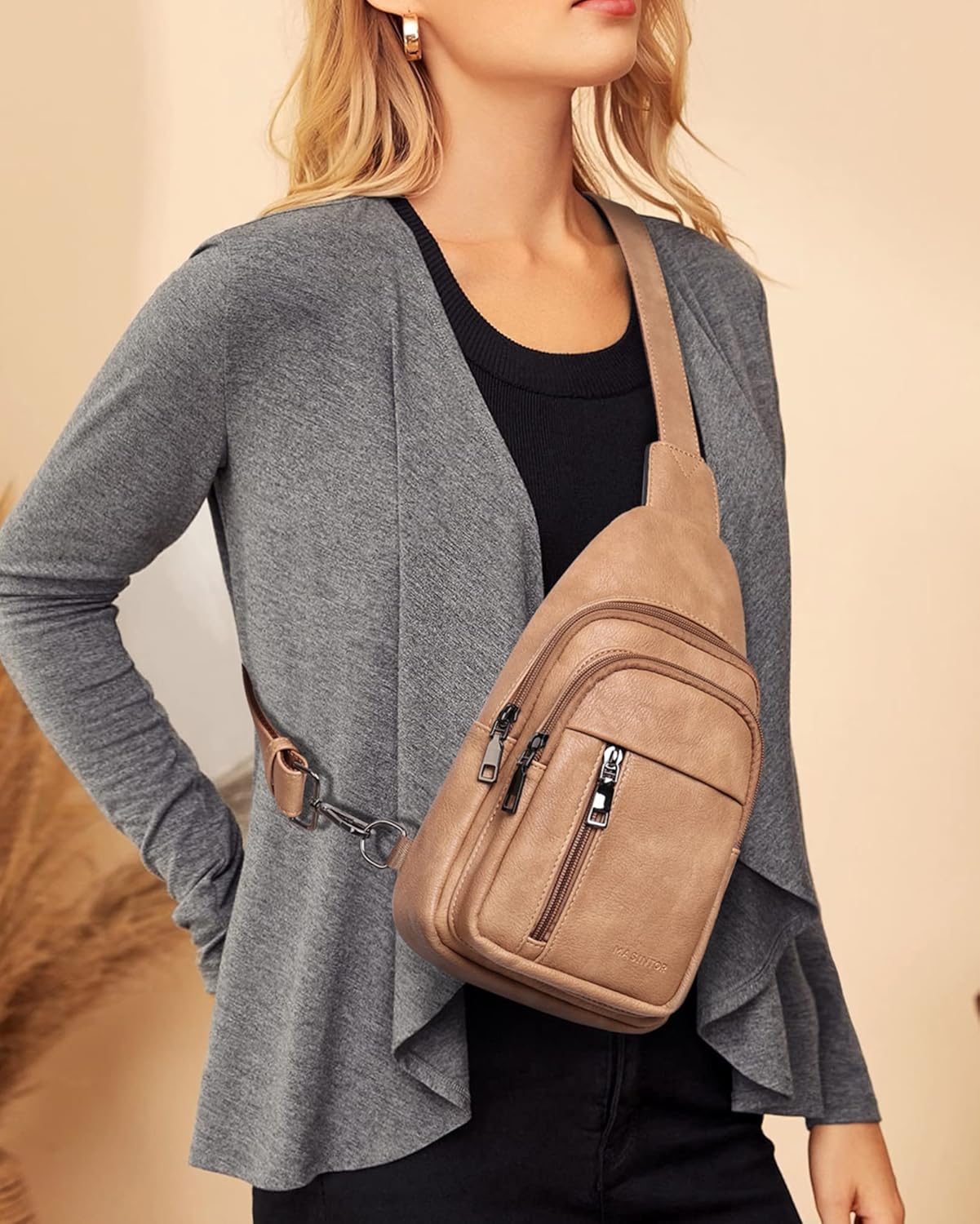 MASINTOR Sling Bag for Women - Crossbody Bags Fanny Pack with Vegan Leather - Adjustable Sling Backack for Travel
