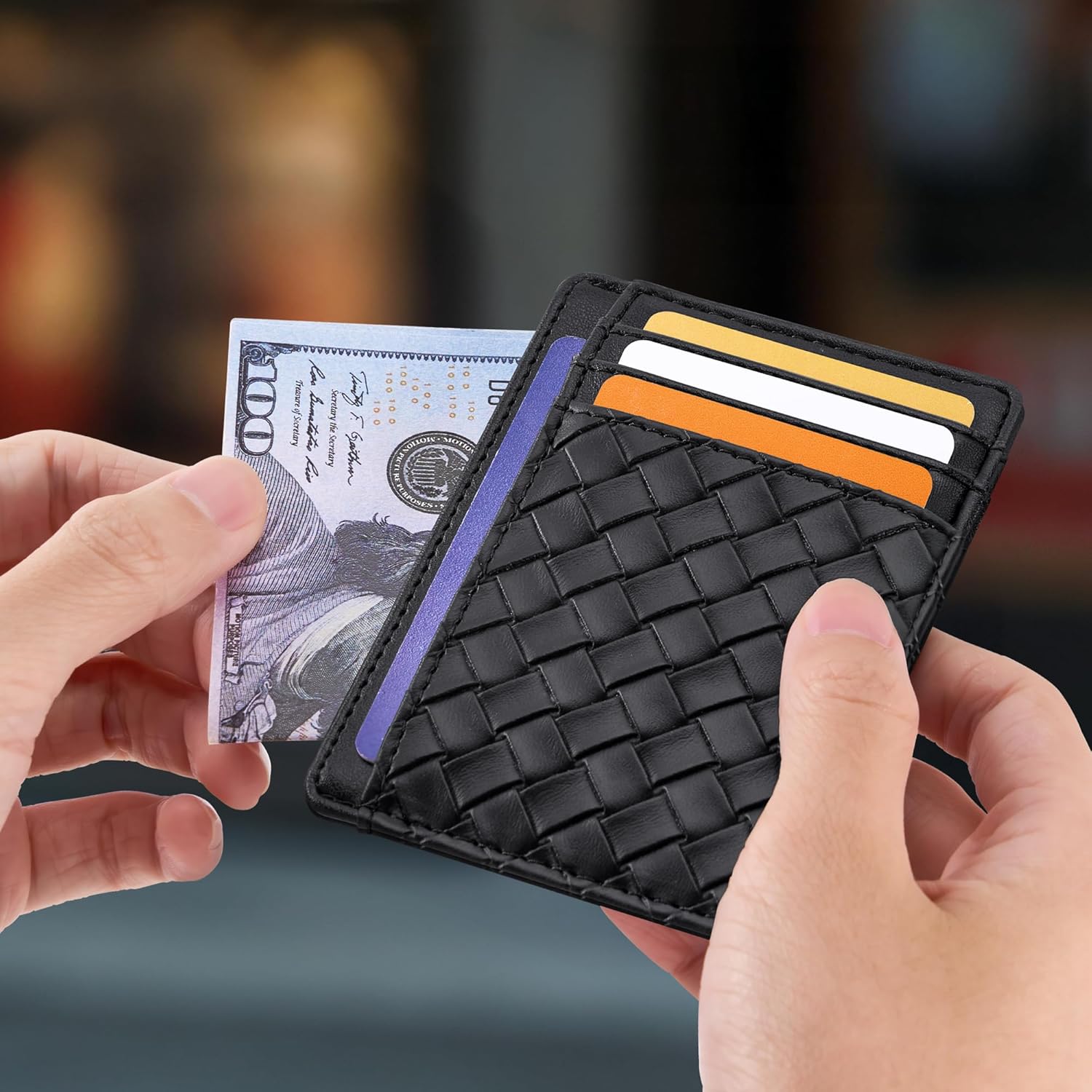 Travelambo Front Pocket Minimalist Leather Slim Wallet RFID Blocking Medium Size