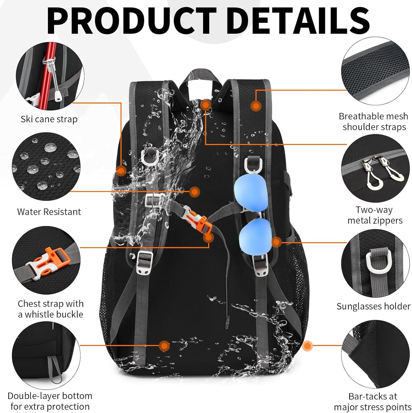 35L Lightweight Packable Backpack – Durable Foldable Daypack for Travel, Hiking, and Gym (Black)
