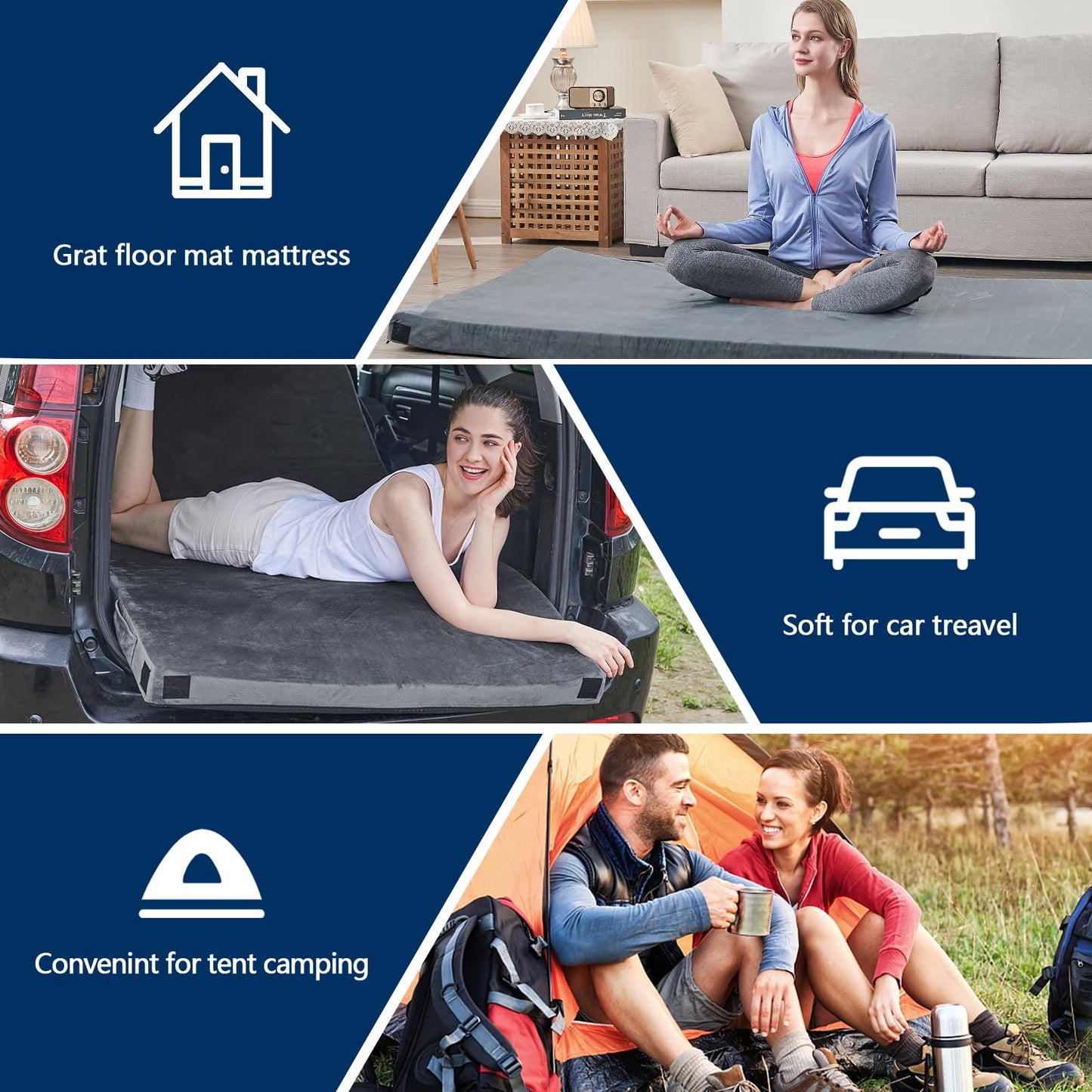 CYMULA CertiPUR-US Memory Foam Camping Mattress Pad, Portable Foam Sleeping Pad for Camping, Roll