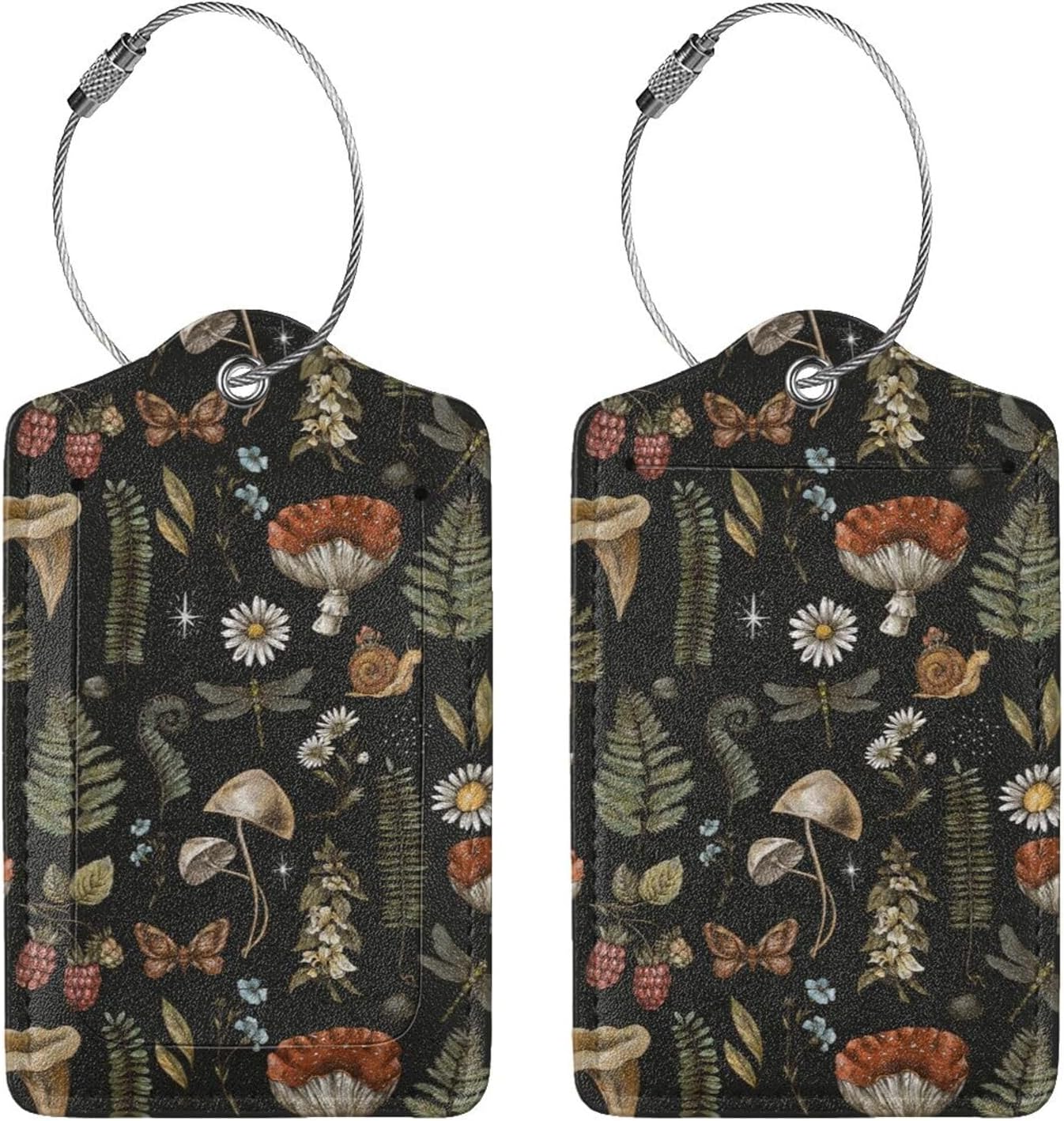 2 Pack Luggage Tag for Suitcase, Cute Leather Suitcase Tags Identifiers with Privacy Name Address Labels Durable Steel Loop for Women Men Girl Travel (Boho Mushroom)