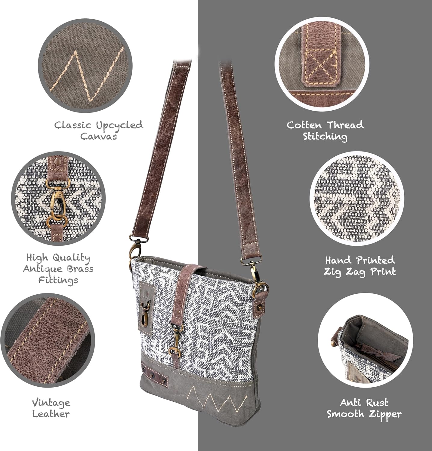 3B SHOUZO Messenger and Shoulder Bag - Upcycled Vintage Canvas & Leather