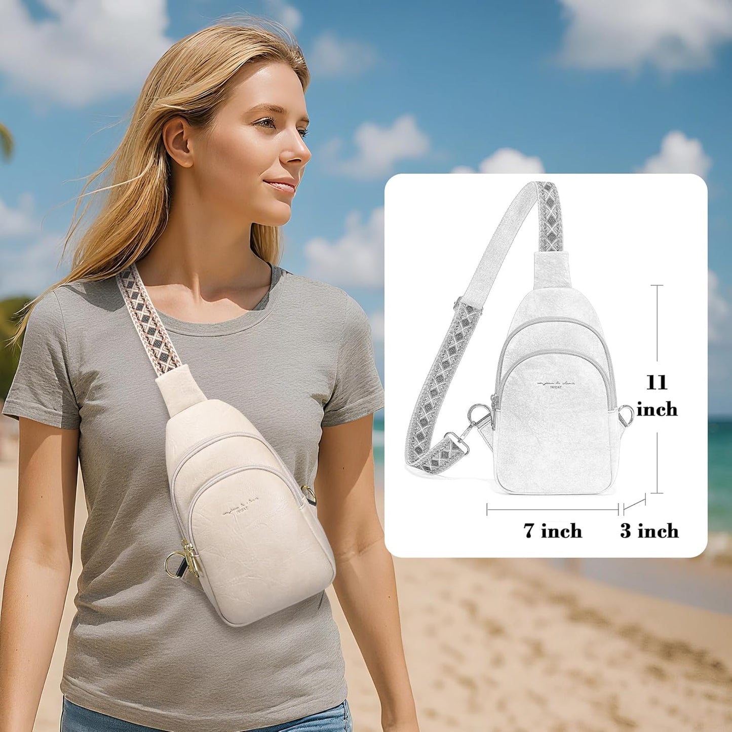 INICAT Crossbody Sling Bags Travel Cross Body Purses Faux Leather Fanny Packs Chest Bag for Women