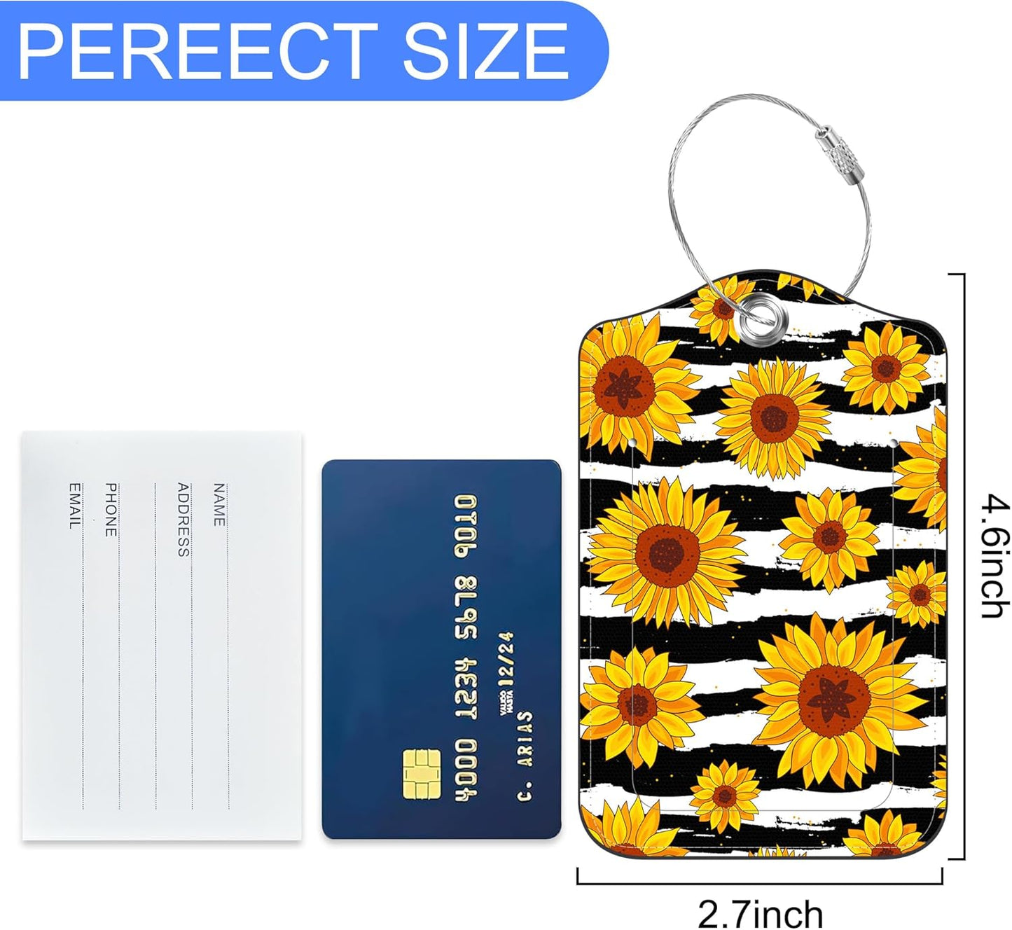 Sunflowers Luggage Tags Set of 2 Blooming Sunflower PU Leather Travel Baggage Tags with Privacy Cover and Stainless Steel Loop for Teens Adults Travel Bag Suitcase