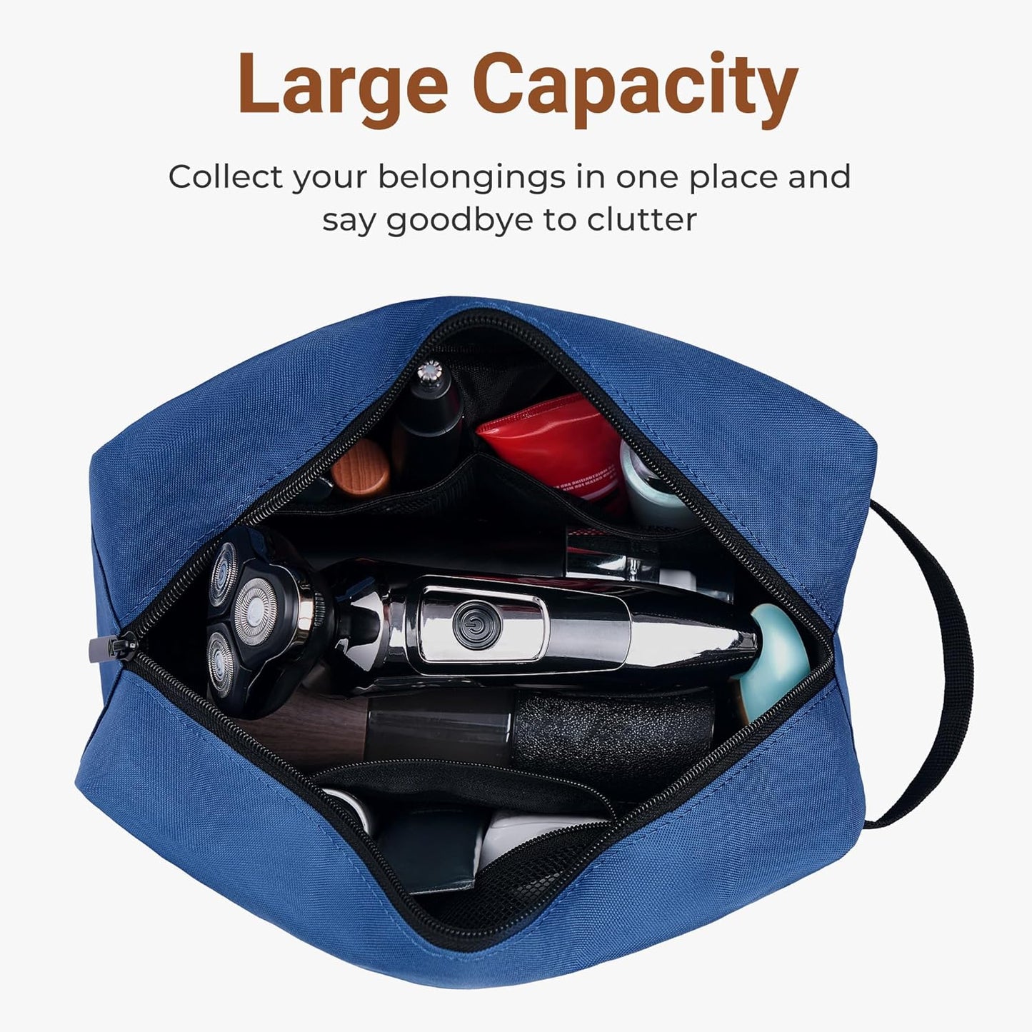 Elviros Travel Toiletry Bag for Women and Men, Lightweight Makeup Bag Hanging Dopp Kit with Shaving Compartment Cosmetic Organizer Large Tool Bag Travel Essentials, Navy Blue