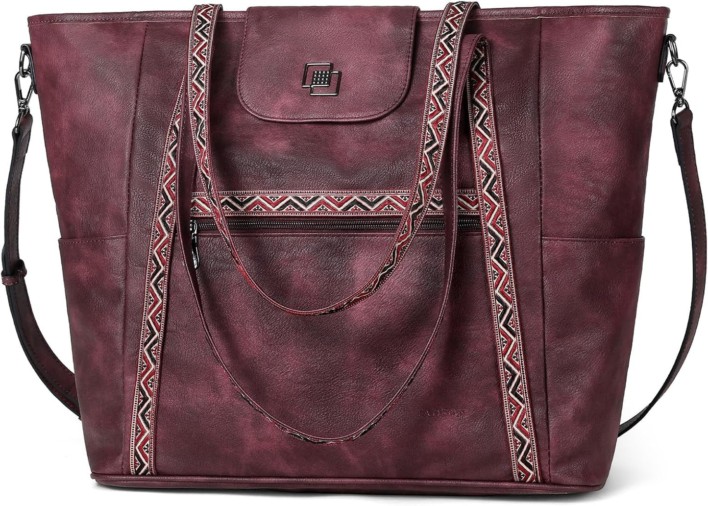 FADEON Large Laptop Tote Bag for Women Designer Leather Laptop Bag Fashion Travel Backpack Purse Shoulder Handbag