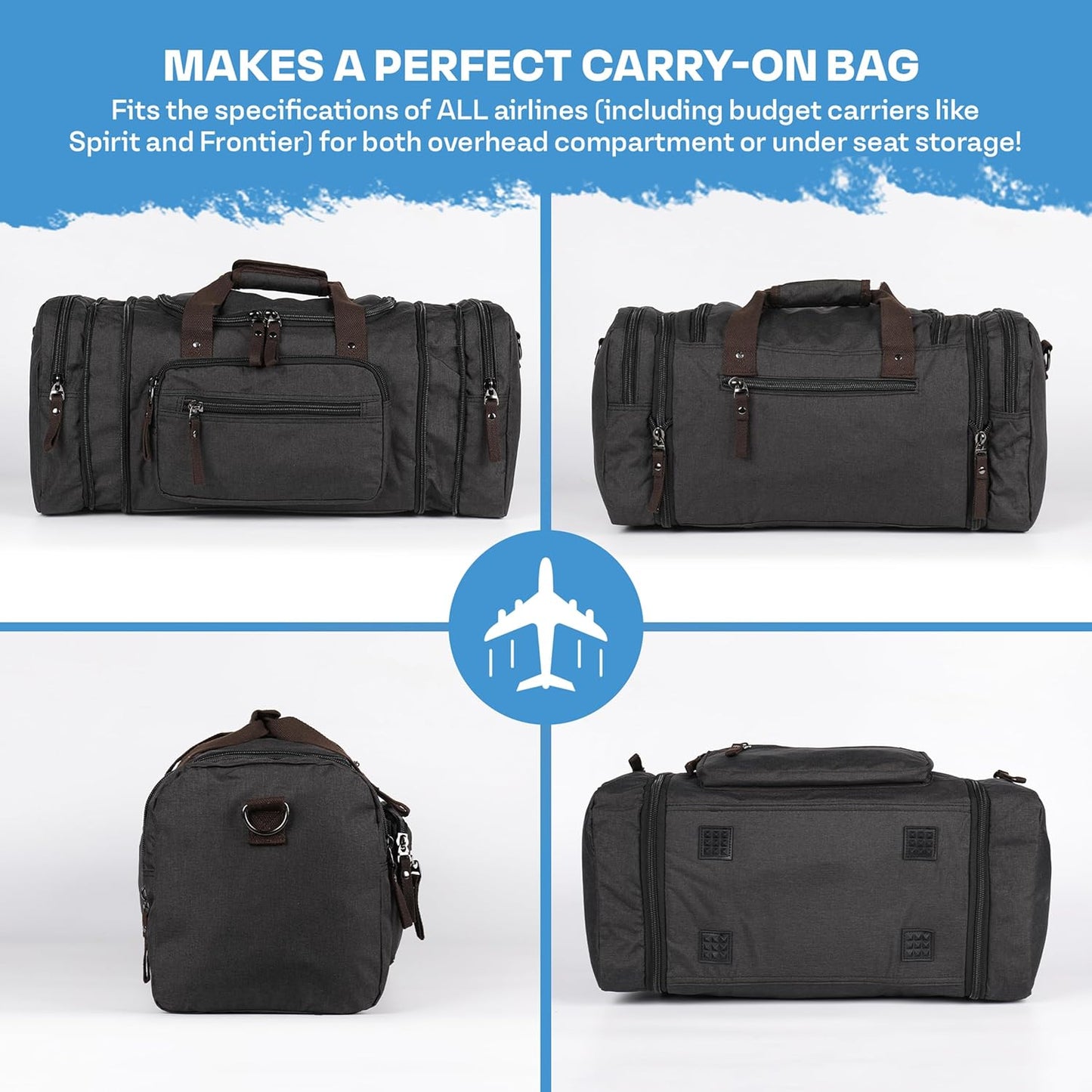 Duffle Bag for Travel 20–23” Expandable (40L) – Lightweight Water-Resistant Carry On Weekender with Multiple Pockets & Shoulder Strap – Airline Approved Travel Duffel Bags for Men & Women