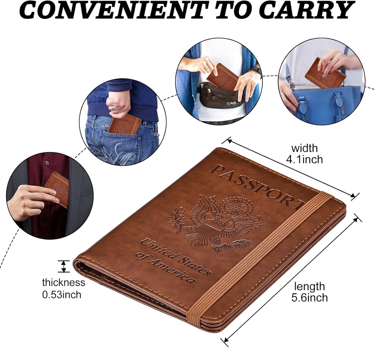 HerriaT Passport and Vaccine Card Holder Combo,Cover Case with CDC Vaccination Card Slot, Leather Travel Documents Organizer Protector, with RFID Blocking, for Women and Men