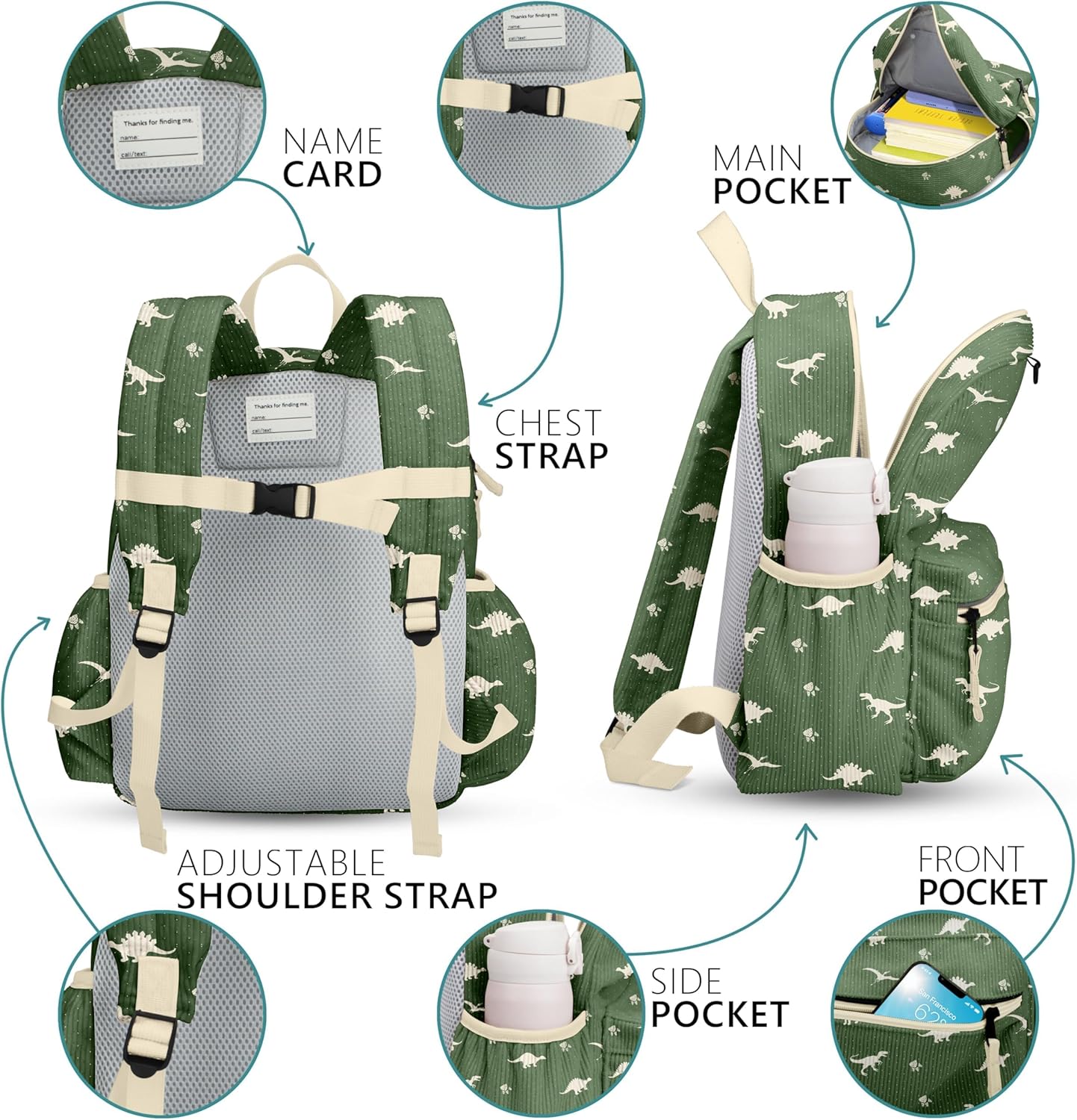 Corduroy Kids Backpack for Boys 6-10: Boys Girls Backpacks for Elementary Kindergarten 15” H Fit