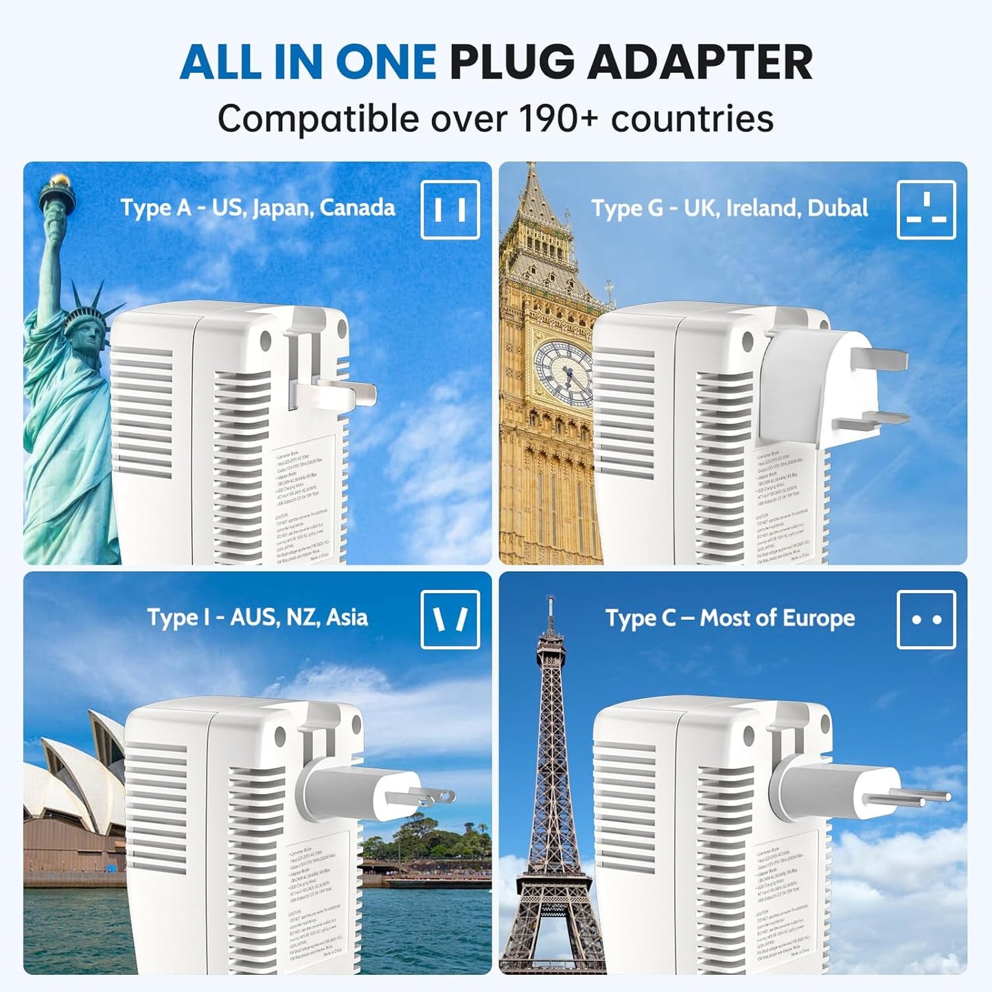 DOACE 2000W Voltage Converter US to Europe - 220V to 110V Converter for European Travel for Hair Dryer Straightener Curling Iron, 2300W Travel Power Adapter for Laptop Tablet Camera Cell Phone