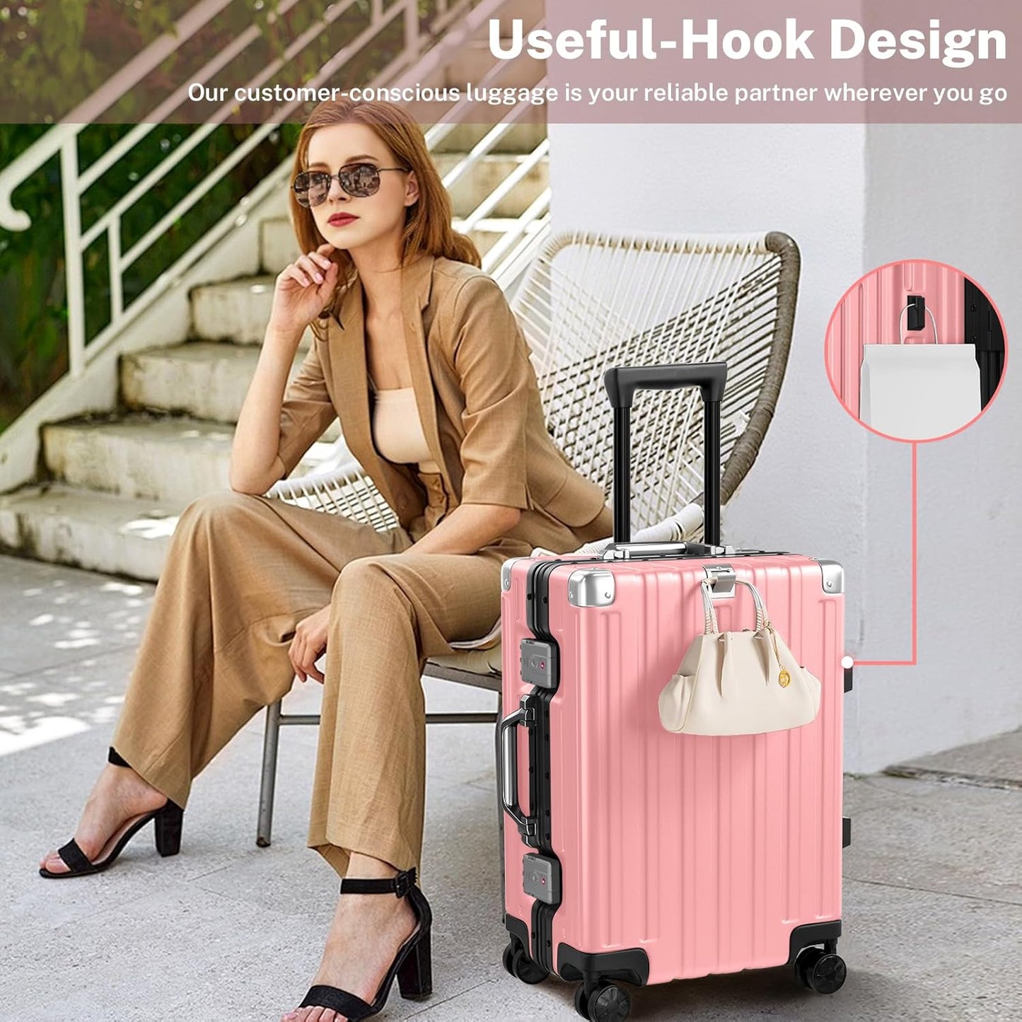 Krute Luggage 24 Inch Aluminum Frame Zipperless Suitcase with Spinner Wheels Checked Luggage PC+ABS