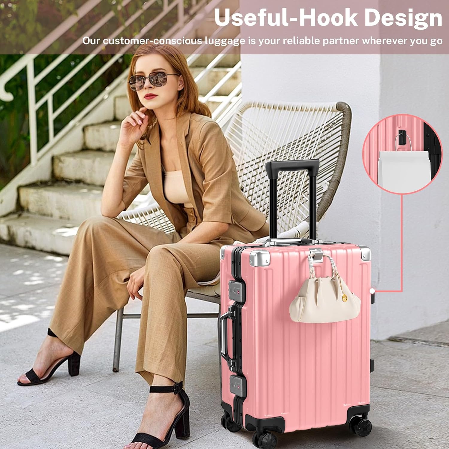 Krute Luggage 24 Inch Aluminum Frame Zipperless Suitcase with Spinner Wheels Checked Luggage PC+ABS