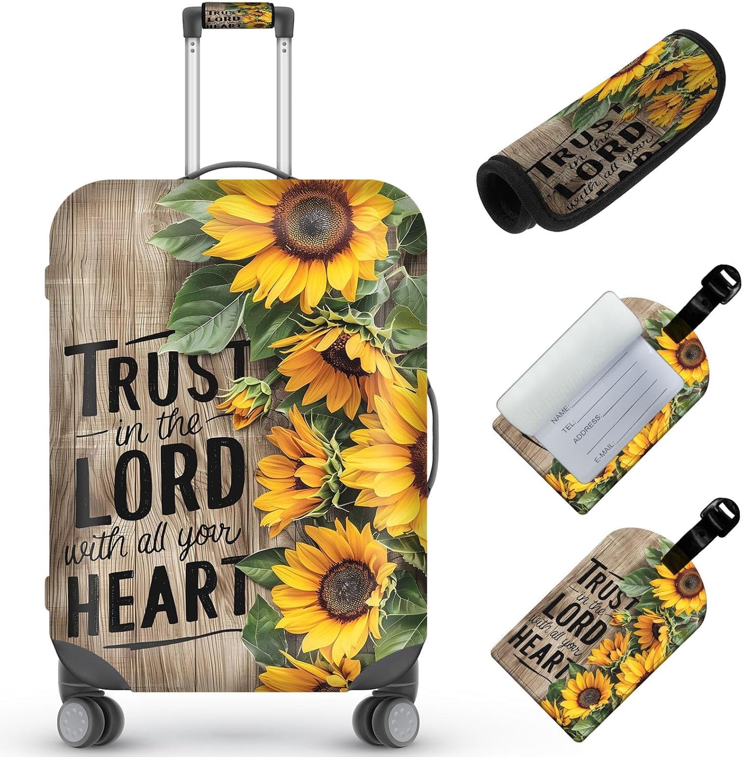 Travel Luggage Cover,Inspirational Sunflower Theme Suitcase Cover Accessory Kit, Luggage Tag, and