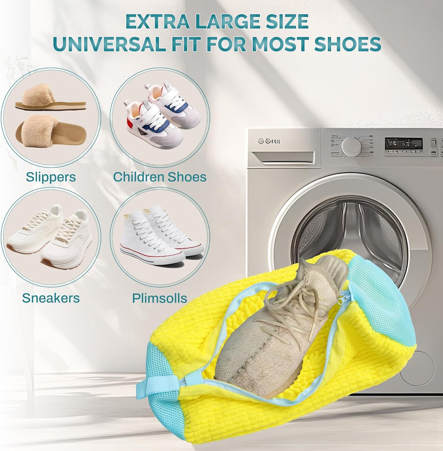 Shoe Washing Machine Bag, 2PCS Reusable Shoe Bag for Washing Machine, 360° Deep Cleaning Shoe Washing Bag for Sneakers, Laundry Shoe Bag for Washer & Dryer, Fits All Shoe Types (Yellow)