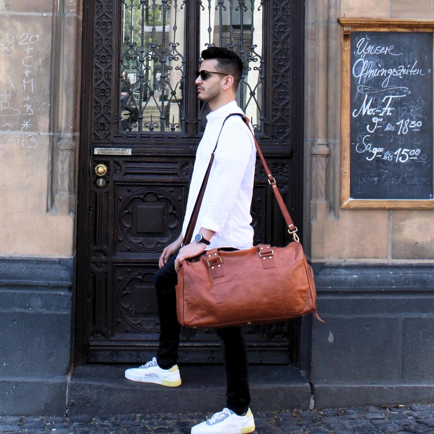 Leather Duffle Bag for Men & Women, 46L Overnight Weekender Garment Duffel Bags for Travel with