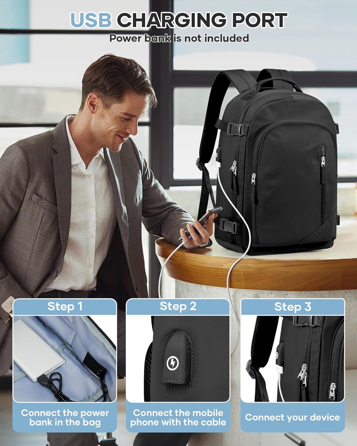 WONHOX Large Travel Backpack Carry on Flight Approved Laptop Work Business Backpack for Women Men Mochila de Viaje