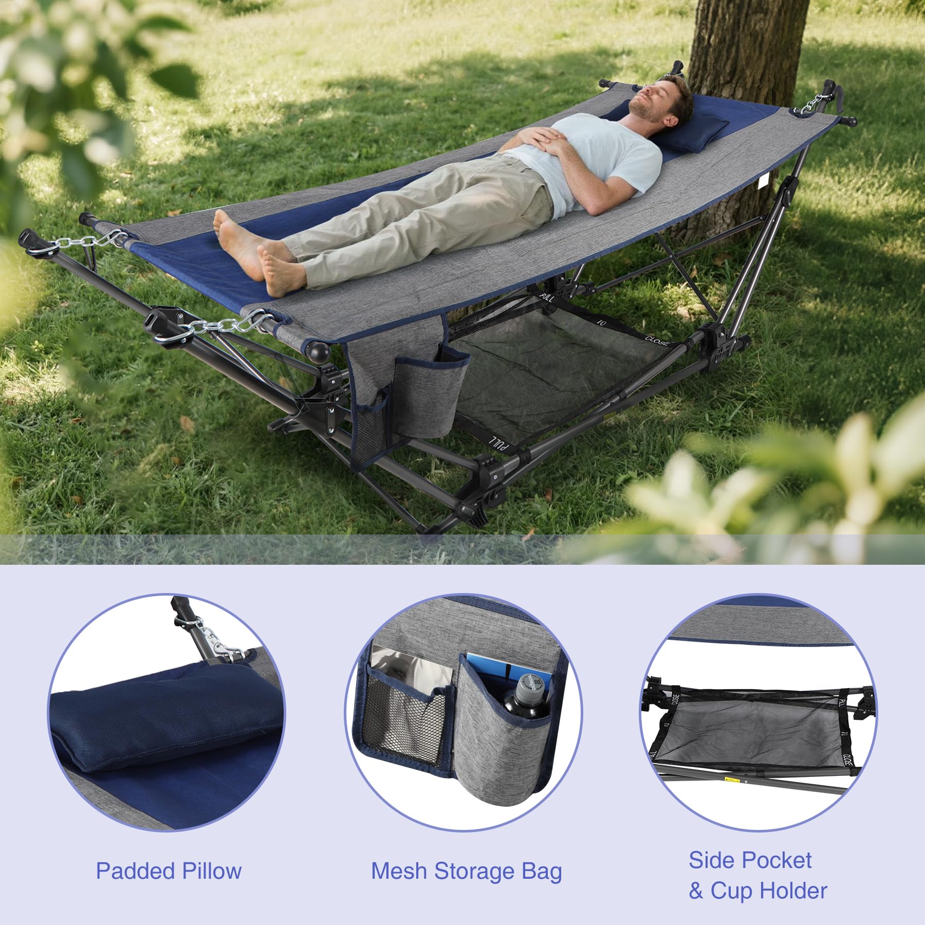 RedSwing Portable Folding Hammock with Stand,Foldable Camping Hammock with Removable Pillow,Storage