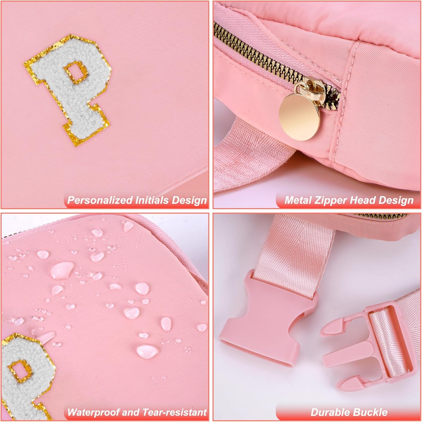 Kids Party Favors - 4-8 & 8-12, Girls & Teens, Prize Bags, Waist Packs, Initial White, Peach