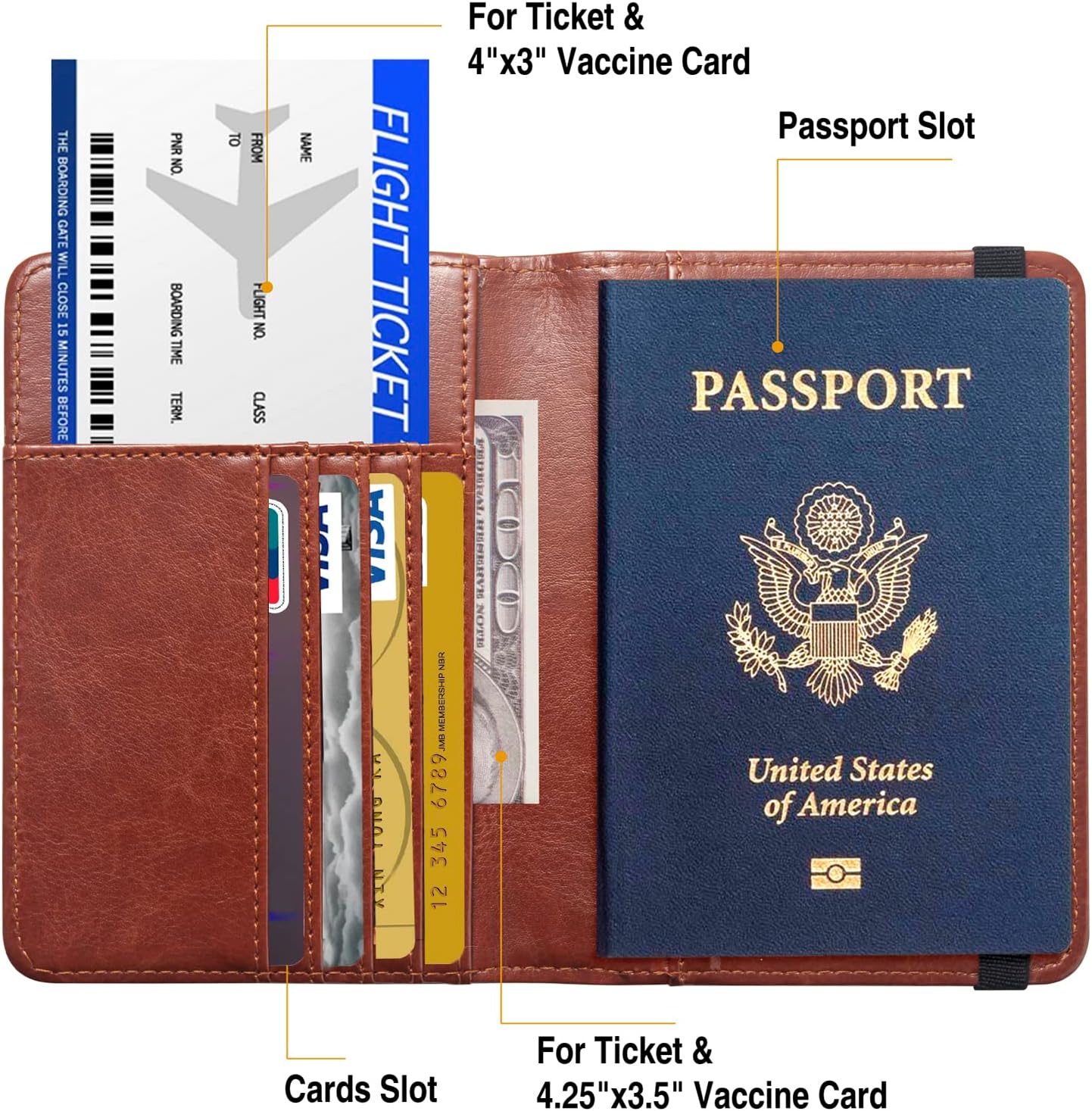 Passport Holder for Travel Men Women, RFID Blocking Passport Cover Leather Passport Wallet With 3D Metal Badge Waterproof Passport Case Travel Wallets Accessories Document Organizer (Brown)