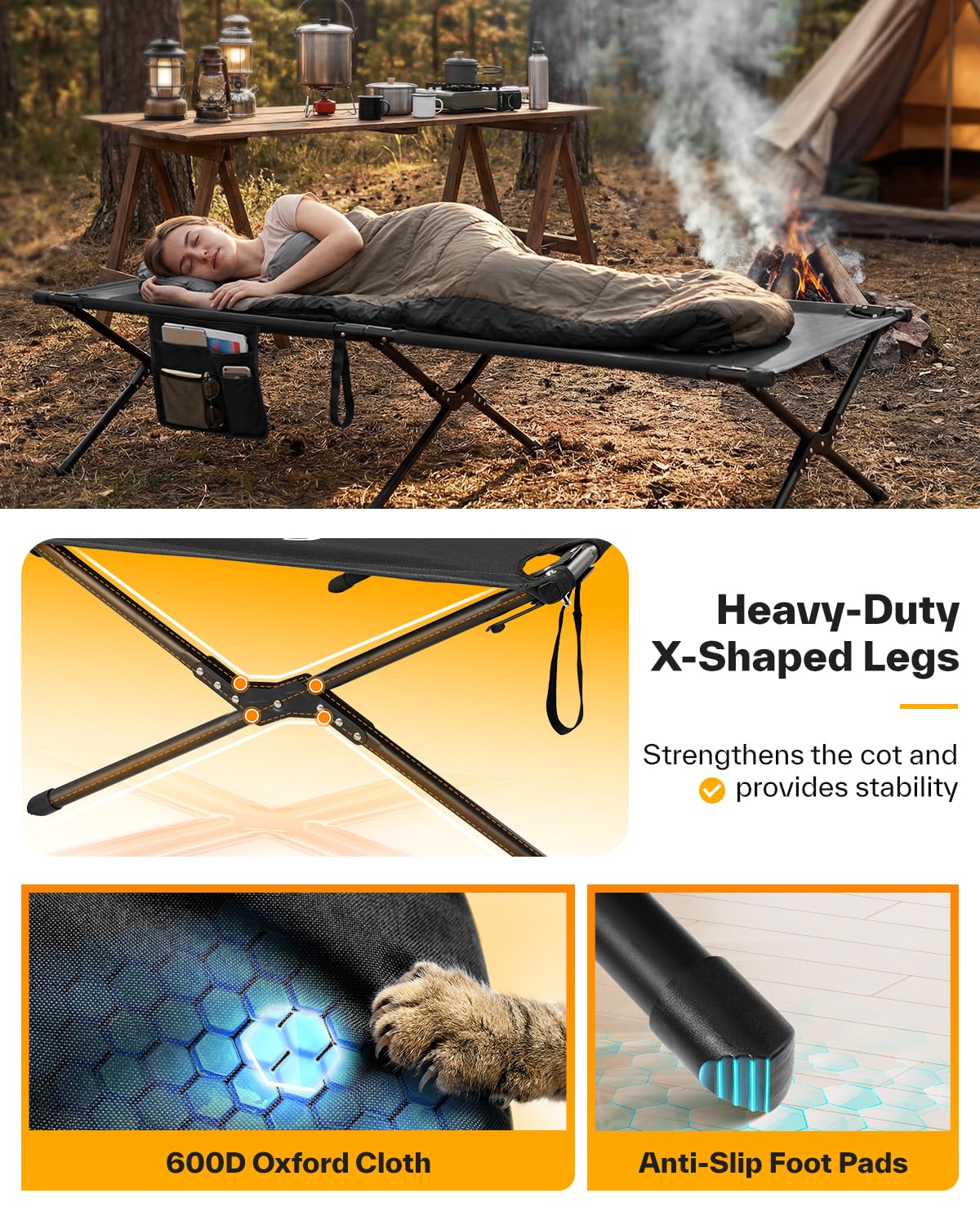 Sportneer Camping Cot: 78.3"x28.7"x14.6" Comfort Cot Bed for Camping Traveling Guest Bed, Sleeping