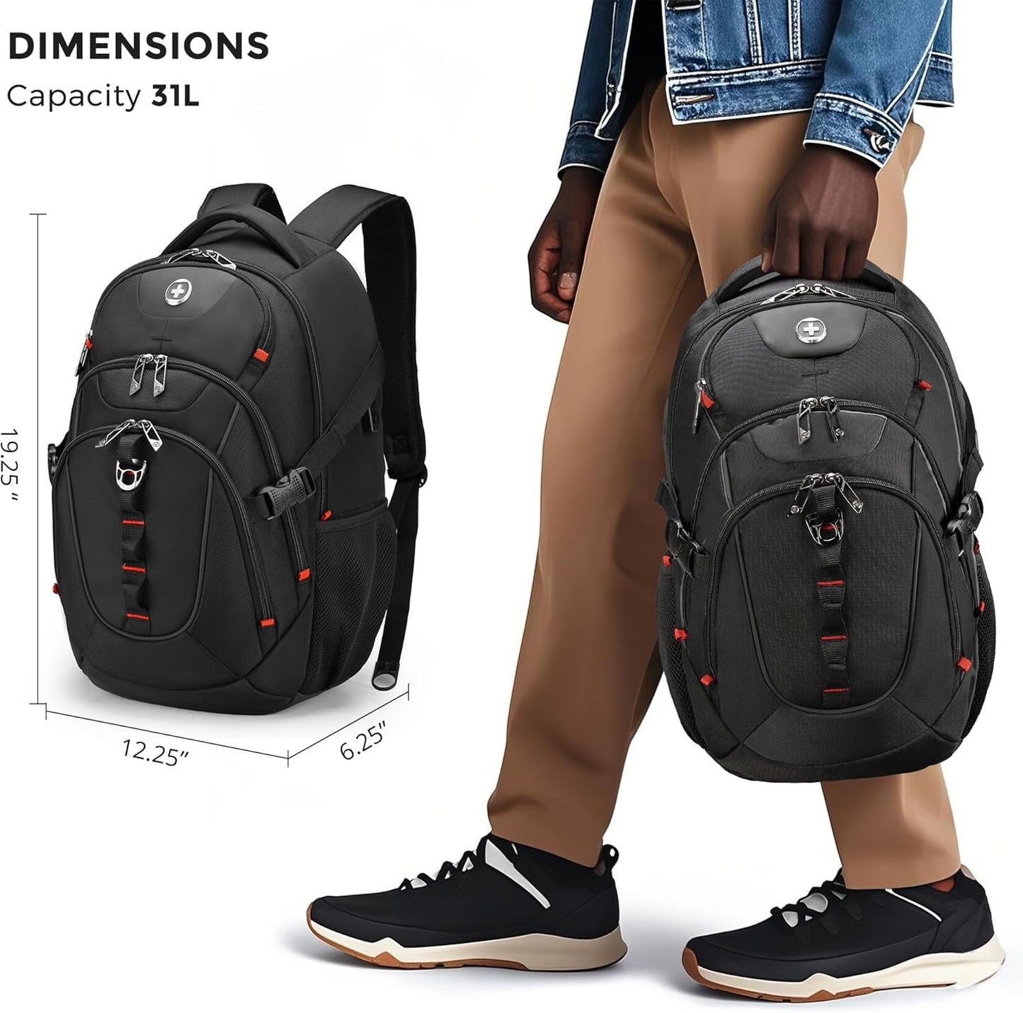 Swissdigital Design Travel Backpack for Men with Apple Find My, Laptop Backpack with USB Charging Port, RFID Protection, Add-A-Bag System - Travel Backpack for Men-Finder Color Random