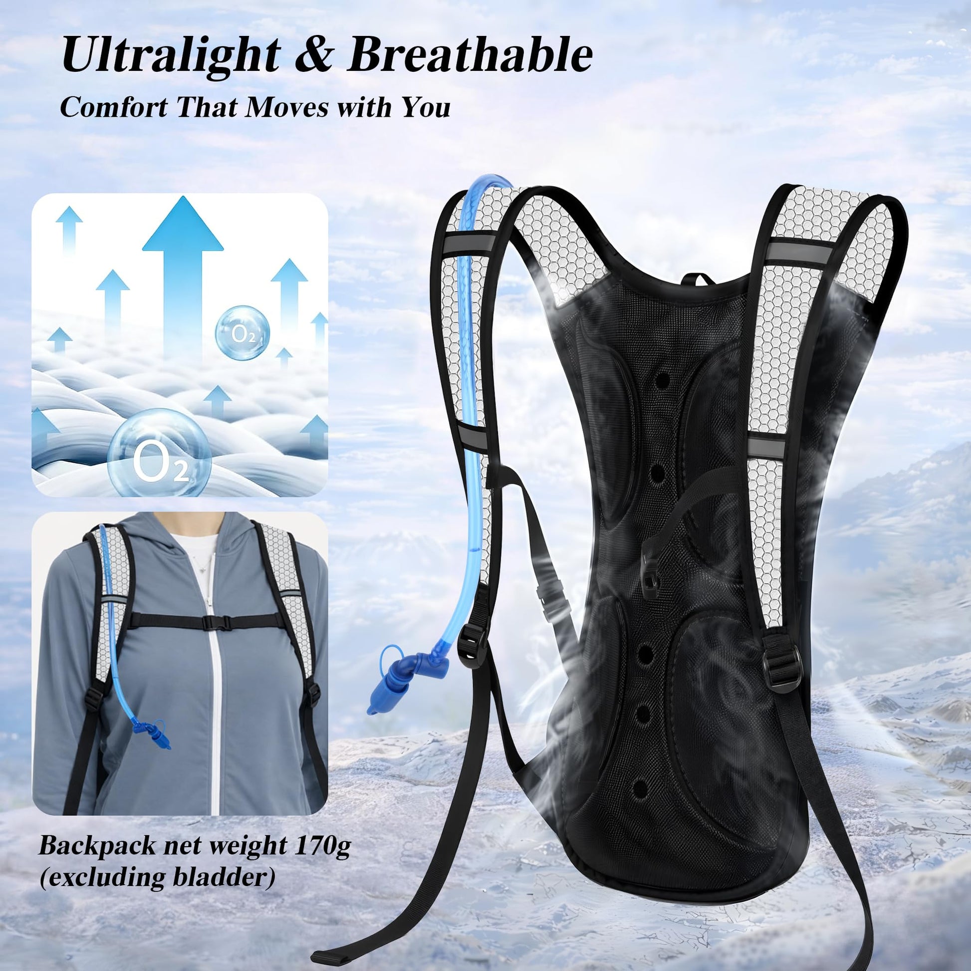 Lightweight 2 Pack Hydration Backpack with 2L Water Bladder for Hiking