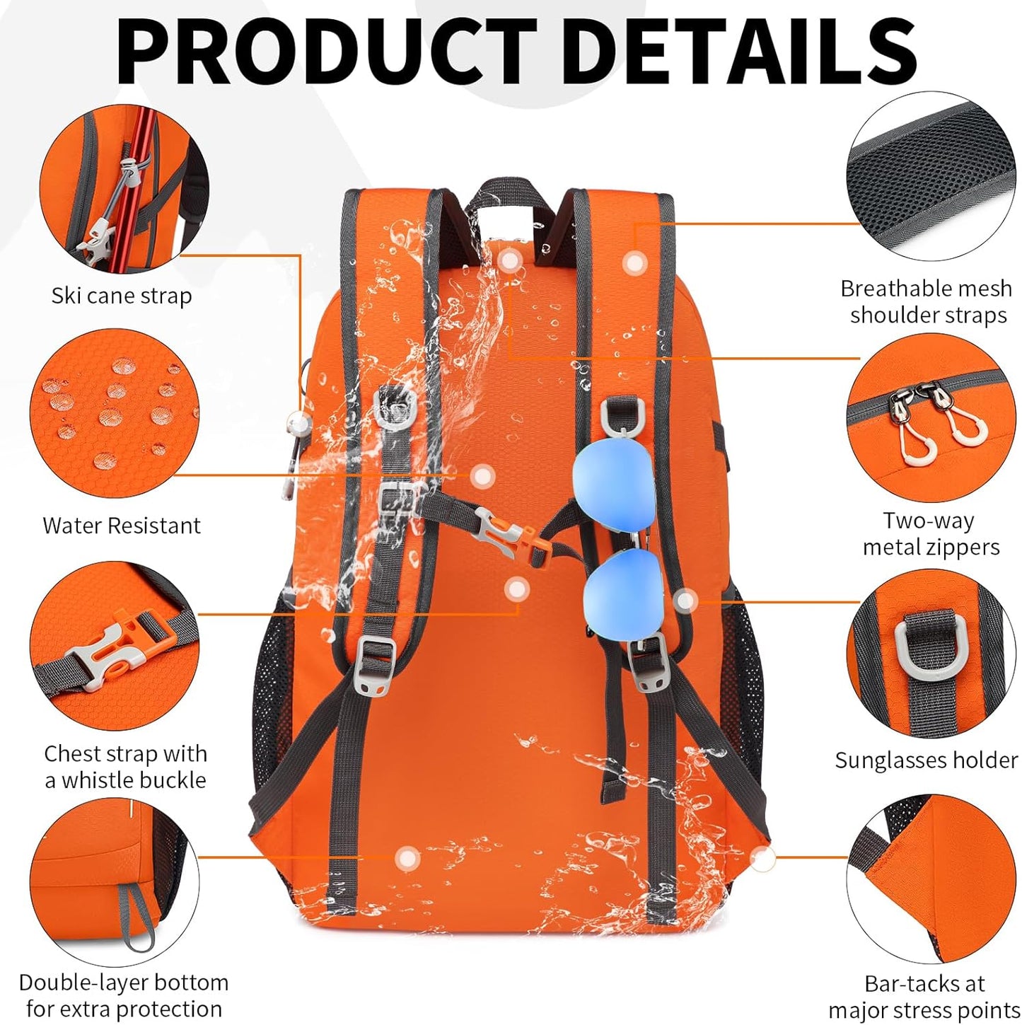 35L Lightweight Packable Backpack – Durable Foldable Daypack for Travel, Hiking, and Gym (Orange)