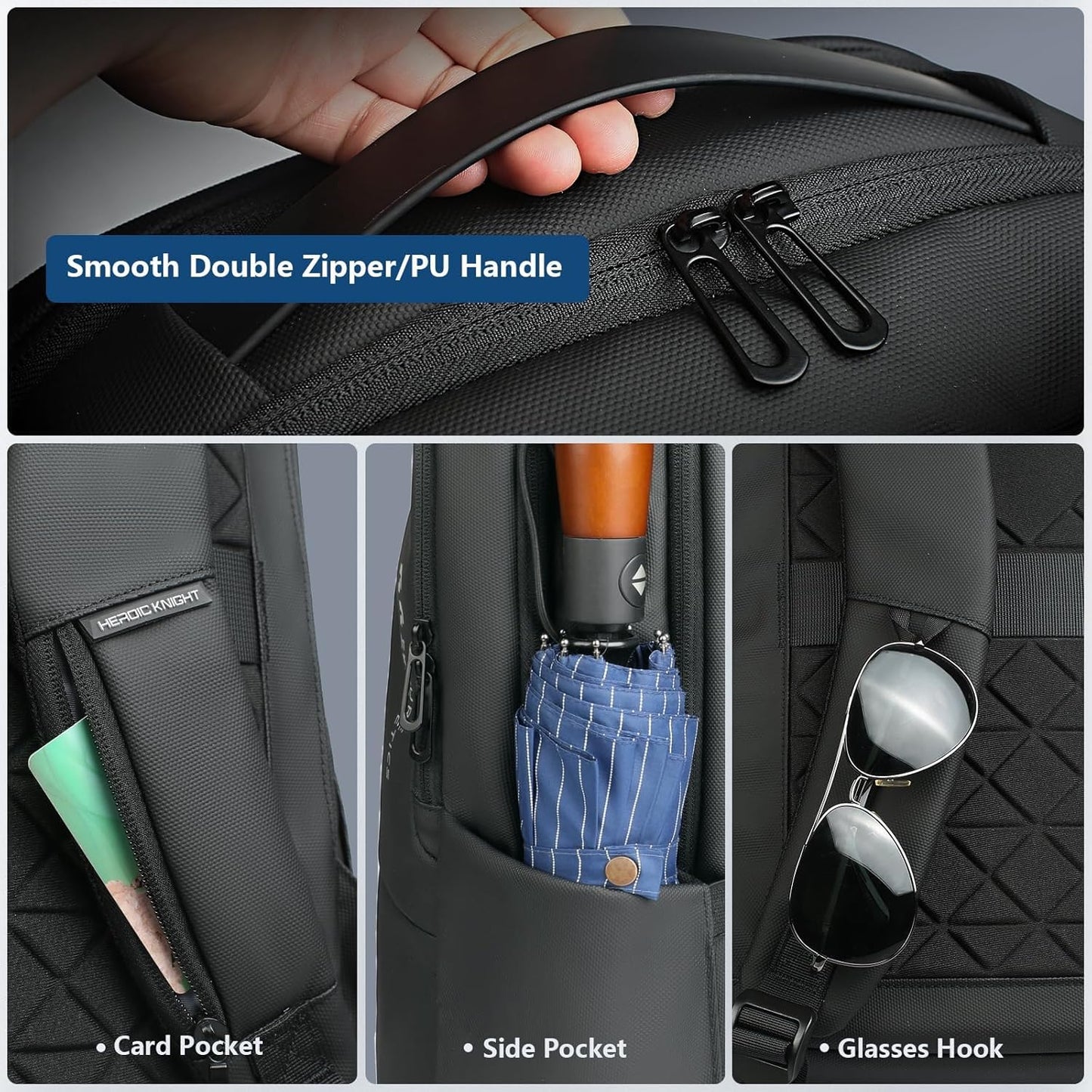 hk Backpack for Men Business Backpack with USB Charger Anti-Theft Mens Backpacks Water-Resistant 15.6 Inch Laptop Backpack Lightweight Casual Bag for Business Travel Office Work College, Black