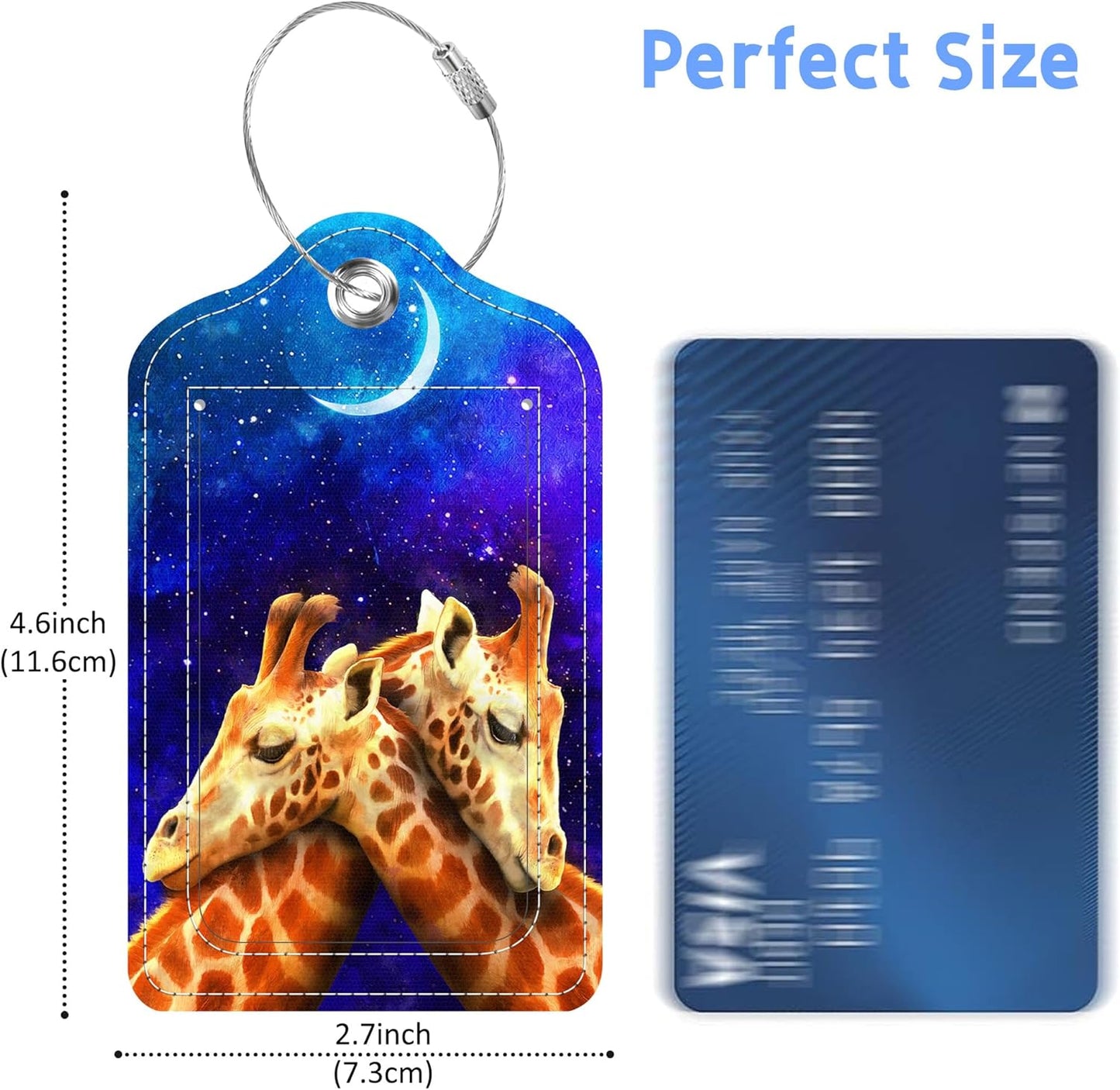 Set of 2 Luggage Tags Couple Giraffe at Galaxy Sky Leather Suitcases Tag with Privacy Cover Stainless Steel Loop and Address Card for Women Men Travel